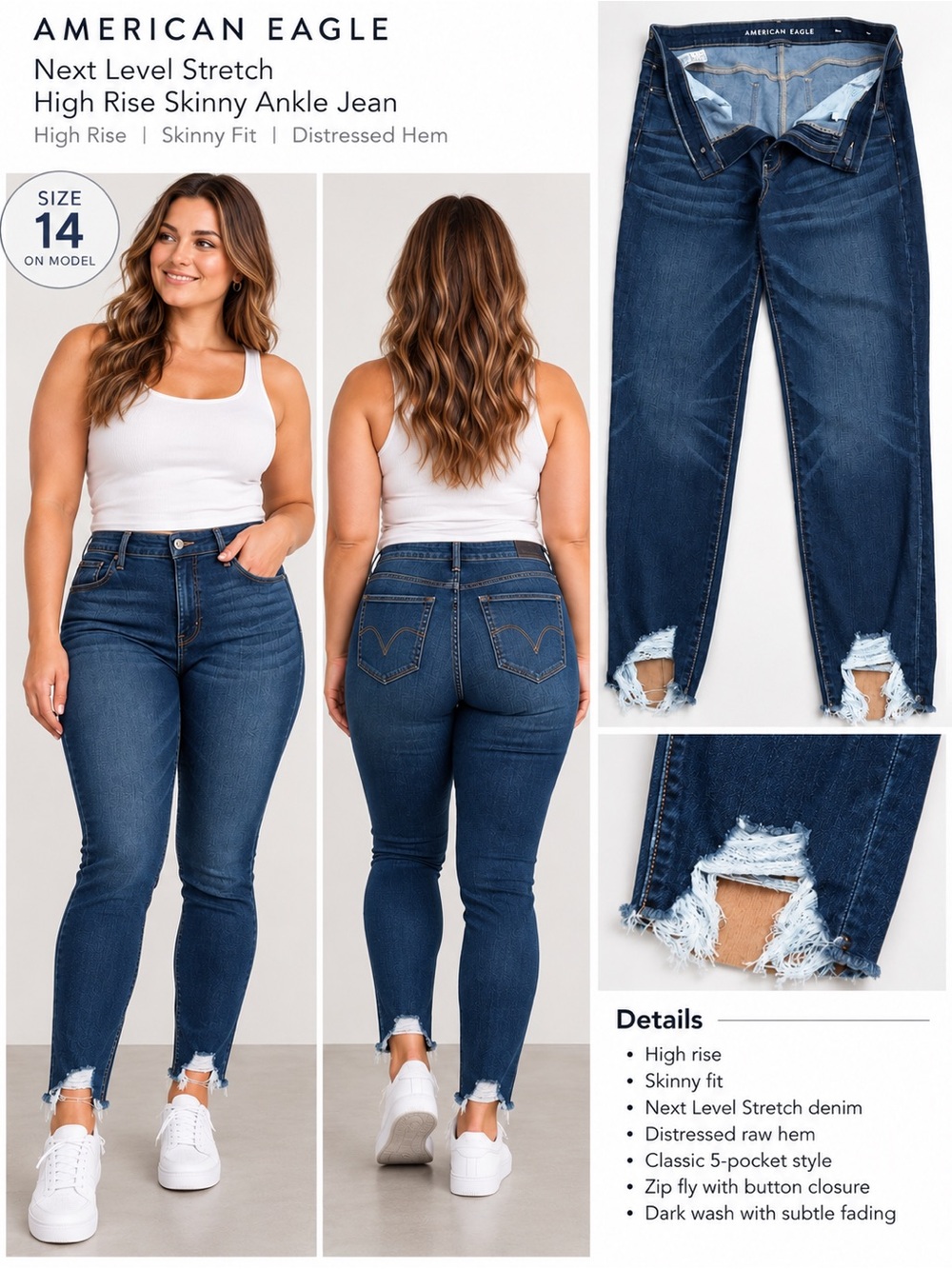 American Eagle Outfitters Dark Indigo Ankle Frayed Hem Jeans